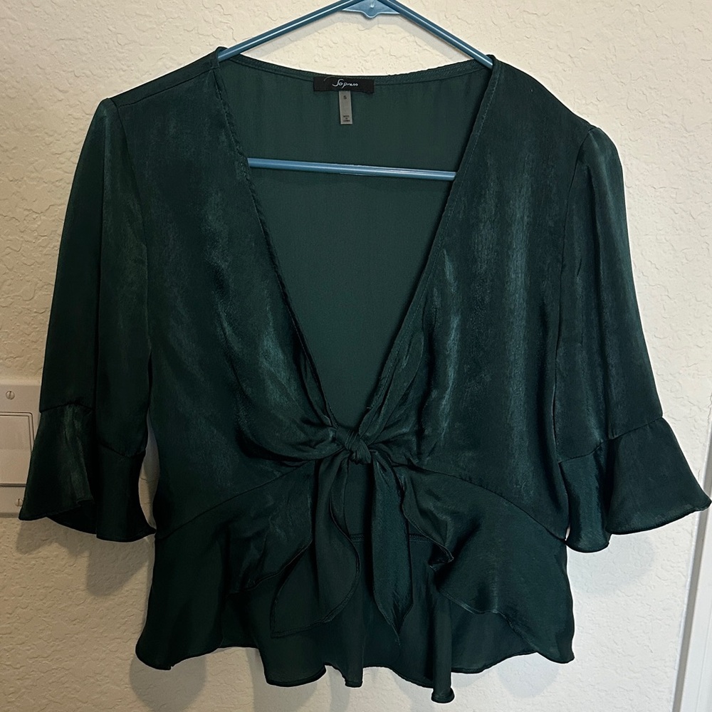 Soprano Deep Green Tie-Front Blouse